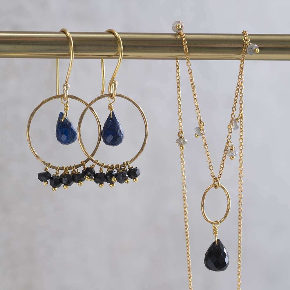 Fireworks Lapis Lazuli Zwarte Onyx Gold Oorbellen